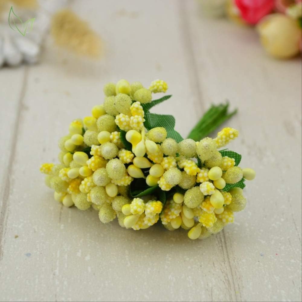 FLWT Artificial flower 12 Pcs Stamen Sugar Handmade Artificial Flowers Wedding Decorationwreath Needlework Gift Box Scrapbooking Fake Flower 12 yellow