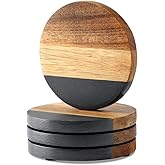 WLWNWFT Marble Acacia Wood Drinks Coasters Set of 4, Modern Rustic Wooden Coasters for Drinks Coffee Table Dining Table Desk Christmas Housewarming Home Office