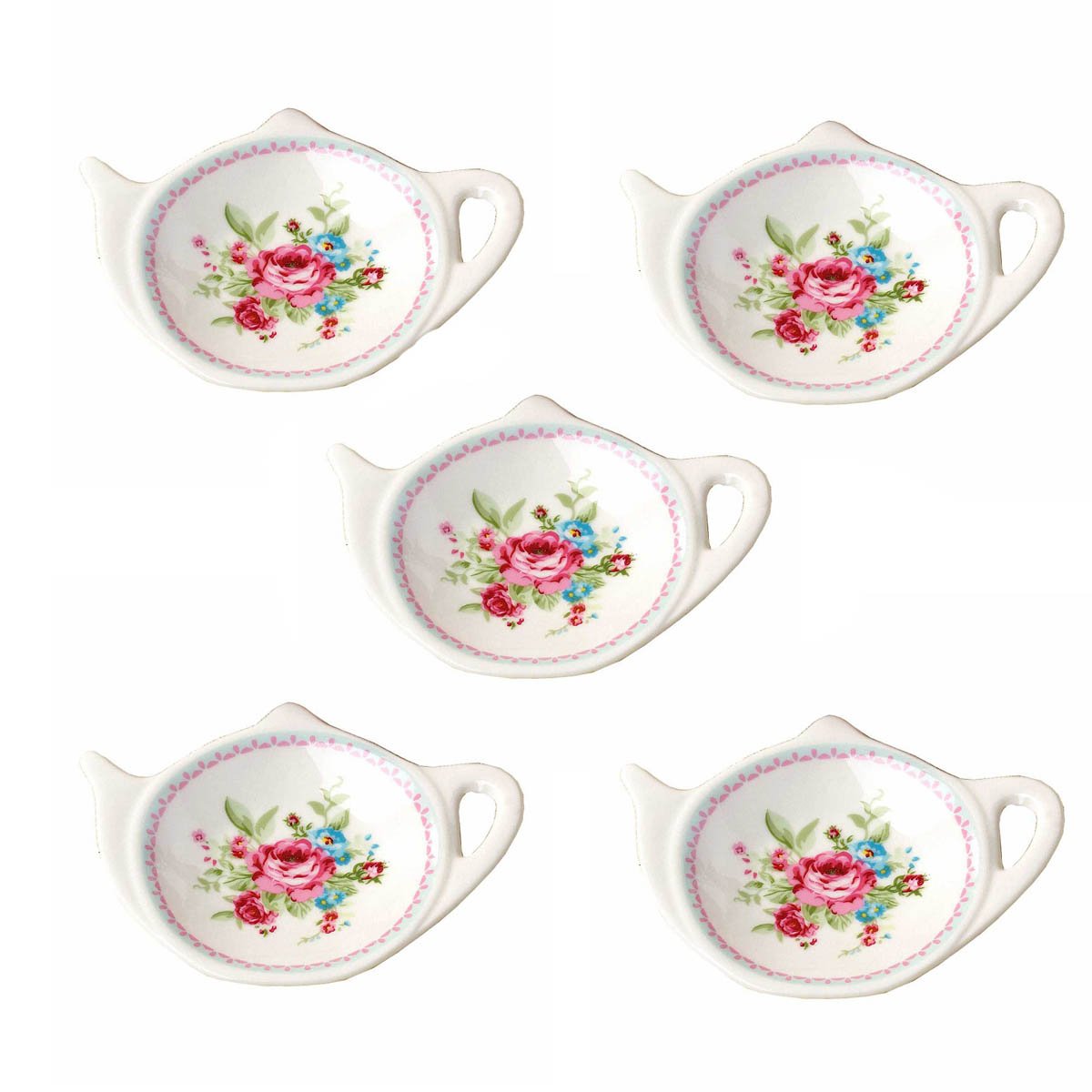 Set of White Porcelain Ceramic with Flower Trim Teapot