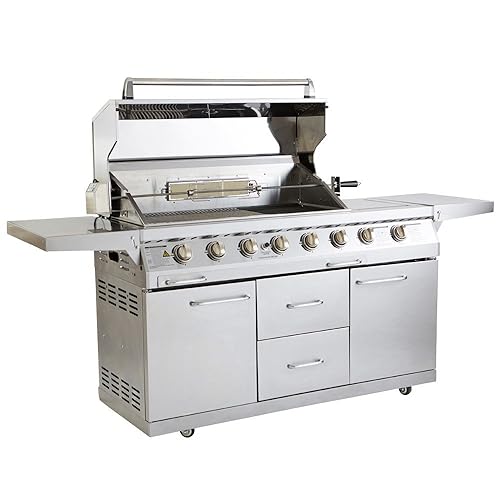 Outback Signature 6 Burner Gas BBQ with Side Burner, Stainless Steel