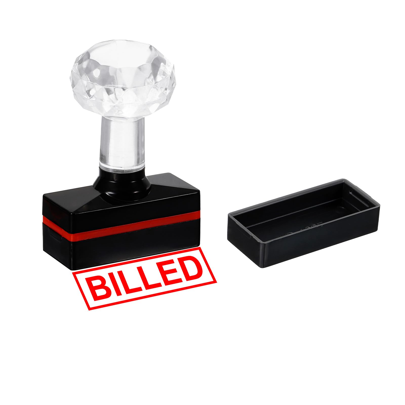 PATIKIL Billed Stamp Self Inking, Red Ink Office Stamps Pre Inked Message Stamp Refillable Business Stamp, Black