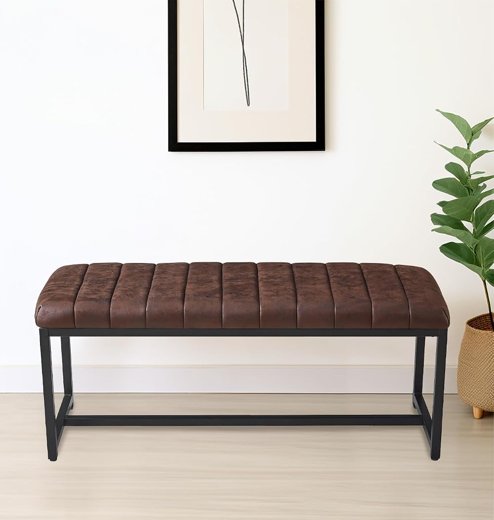 Hallowood Furniture Cullompton Dining Bench 110cm Brown Leather Effect