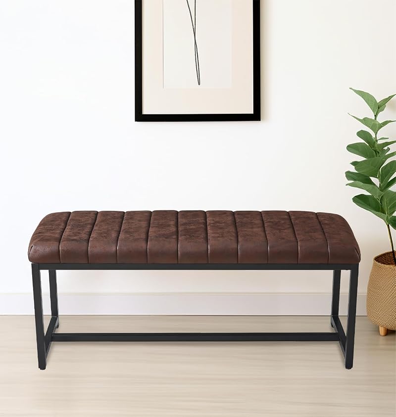Hallowood Furniture Cullompton Dining Bench 110cm Brown Leather Effect