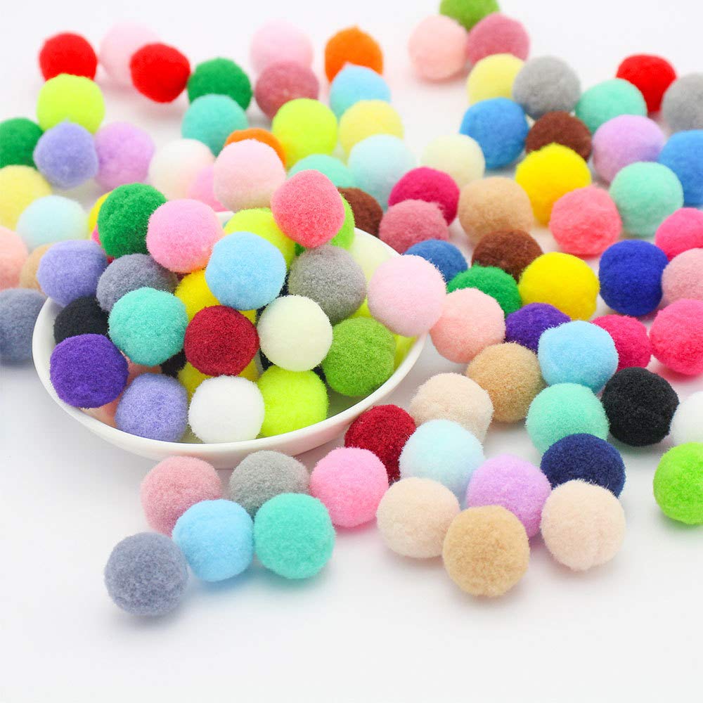 25 mm, approx. 36 pieces, colourful mini pompoms for crafts, felt balls, colourful pom pom balls, small pompoms, fluffy plush balls for decorating, sewing, DIY, creative crafts, colourful