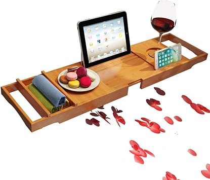 Fybdzcn Bambus Bad Wanne Caddy Tablett Erweiterbar Seiten Badewannenbrett Nachhaltige Einstellbar Badewannenablage Zu Buch Tablet Smartphone Bambus 75x23x4cm 30x9x2inch Amazon De Kuche Haushalt