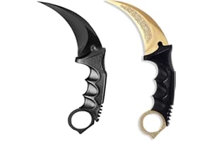 Milaloko Karambit Knife Fixed Blade Tactical Camping Tool, 2 Pieces Stainless Steel Outdoor Hunting Knife with Sheath and Cord, Suitable for Hiking, Adventure, Survival and Collection (Black&Gold)