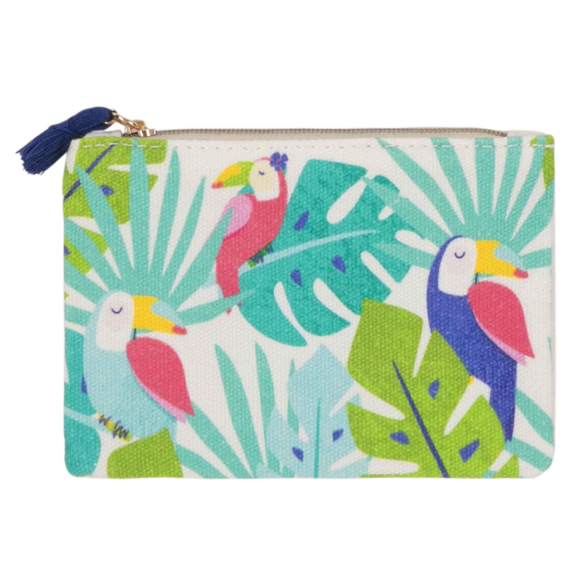 Draeger Paris Toucans Print Coin Purse, Multicolored, Cotton Zip Purse