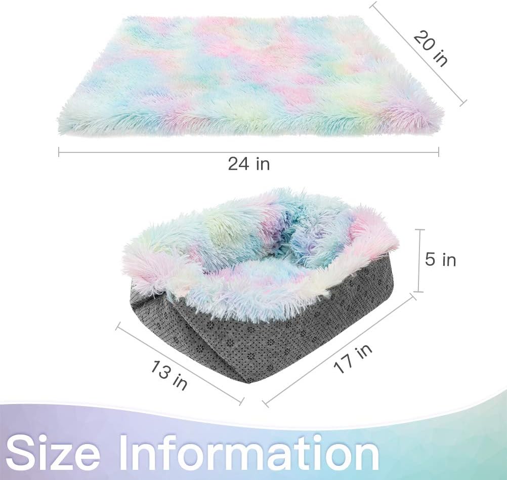 Mihachi Cat Bed/Mat for Indoor Cats - Pet Bed Cushion for Small Dogs, Warm Cave, Soft Colorful Plush Fluffy Puppy Sofa with Anti Slip Bottom : Pet Supplies