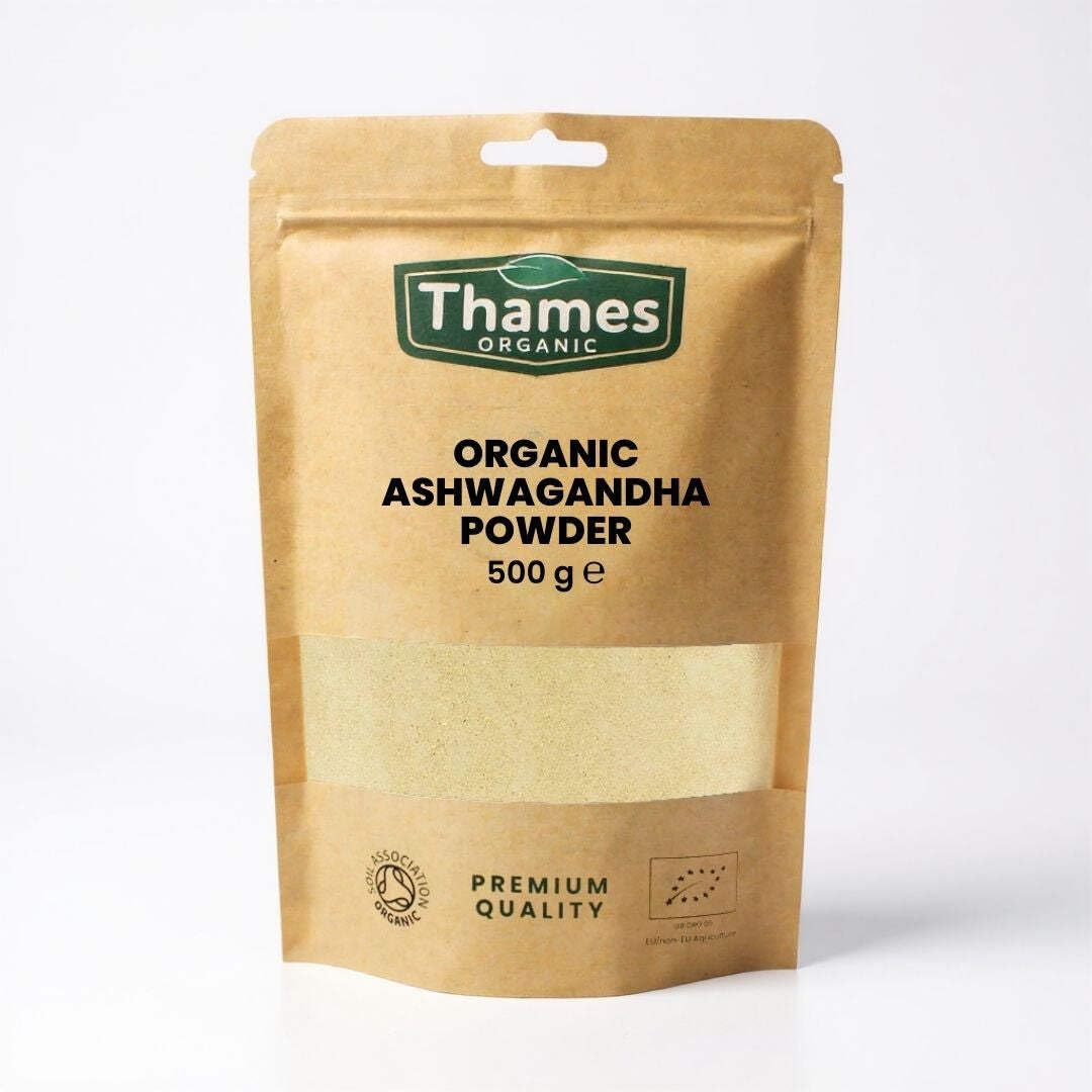 Organic Ashwagandha Powder - Pure Root Powder, Raw, Vegan, Non-GMO, No Additives or Preservatives, Promotes Relaxation - Thames Organic 500g