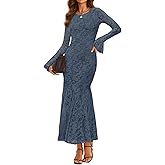 ZESICA Women's Long Sleeve Bodycon Maxi Dress 2026 Fall Fashion Floral Sexy Mermaid Wedding Guest Cocktail Party Dresses