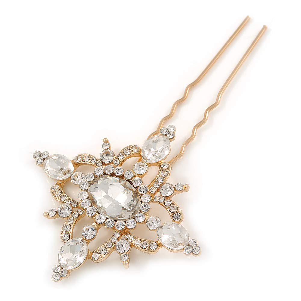 Bridal/Wedding/Prom/Party Single Clear Crystal Star Hair Pin In Gold Tone - 80mm L