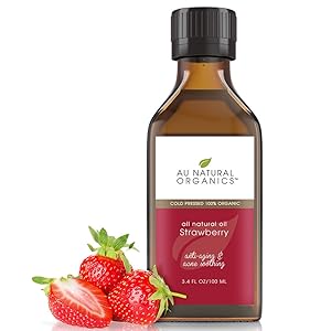 Au Natural Organics Strawberry Seed Oil | Natural Cold Pressed Carrier Oil | Skin, Hair, Lip and Nail Care | Antioxidant, Omega 3 & Linoleic Acid Rich | 3.4 Oz