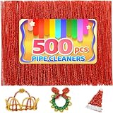 Iooleem 500pcs Red Glitter Pipe Cleaners, Chenille