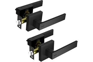 Black Door Handles Interior, 2 Pack Door Knobs, Keyless Privacy Door Lock, Heavy Duty Lever Handle for Bathroom & Bedroom, Re