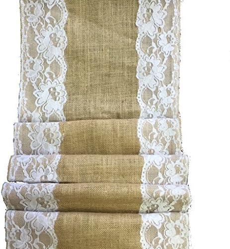 Universal Fabric Burlap Lace Hessian Table Runner Jute Country Outdoor Wedding Party Décor, Khaki, 12" x 108"