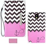 Wireless Fones TM Branded Pink Color Block Chevron/Anchor/Infinity/Heart Design Deluxe PU Leather Wallet Folio Case Cover for Samsung Galaxy Note 3 N9000 (2013 Release)