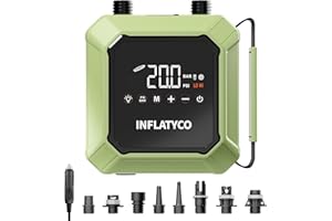 INFLATYCO 20PSI Paddle Board Pump Electric Portable Sup Air Pump-12V DC Car Plug Powered, Auto-Off, The Pilot Whale Mini Inflator & Deflator for Inflatable Paddleboard Kayak Boat Kite Mattress Tent