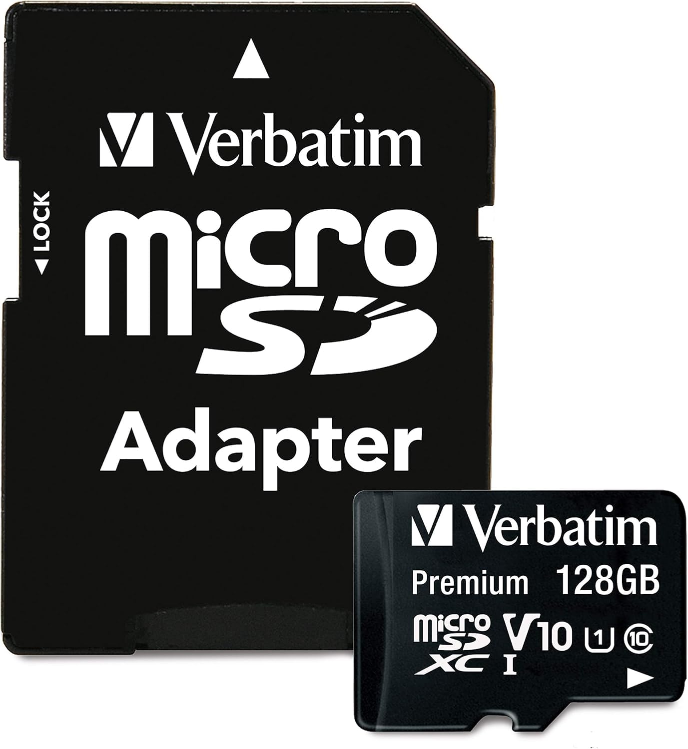 Verbatim Premium microSDXC memory card incl. adapter - 128 GB - black - SD card for Full-HD video recording - water-repellent & shockproof - SD memory card for camera smartphone tablet