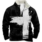 domirica Christian Hoodies for Men Cross Graphic Big And Tall Crewneck Pullover Religious Stand Collared Jesus Sweatshirts