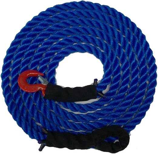 Tow Rope Heavy Duty Polypropylene with Hook and Loop, 12,500 LBS Breaking Strength