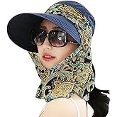 Convertible Sun Hat with Neck Protector Scarf Removable Top Wide Brim Sun Visor Sun Shade Hats for Women UPF50+ UV Protection