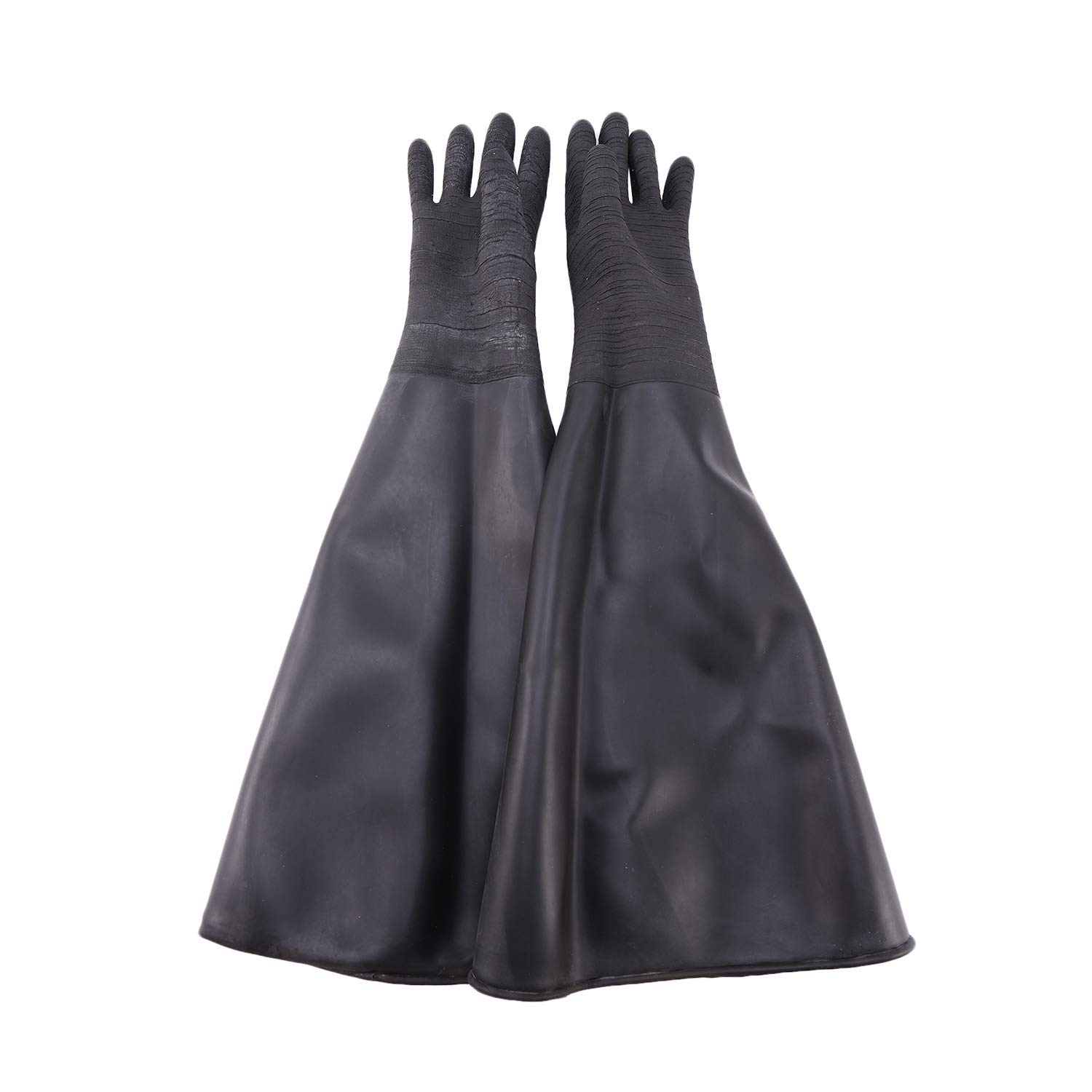 Fhjsyeirly Rubber Black Sandblaster Gloves Stripe Abrasive Sand Blasting Gloves for Blasting Cabinet 65x30cm