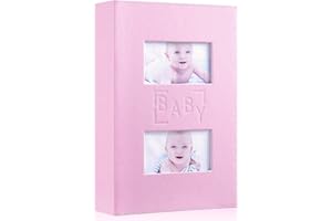 Ywlake Baby Girl Photo Album 4x6 300 Pocket Pictures, Leather Cover Newborn Shower Girl Bebe Album Holds 300 Horizontal Pictures Pink