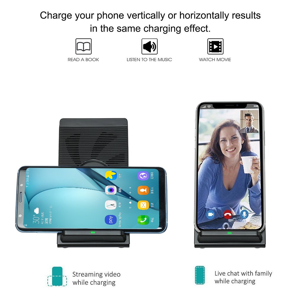 iPhone X Wireless Phone Charger with Fan 10W Qi Fast Wireless Charging Stand for Galaxy S9+Note 8 5 S8 S8+ S7 S7 Edge S6 Plus 7.5W Charge for iPhone X 8 8Plus (Without AC Adapter)
