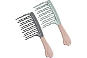 2Pcs Wide Tooth Comb for Curly, Detangling Hair Brush with Double-layer Wavy Tooth Design and Ergonomic Handle for Long, Thic