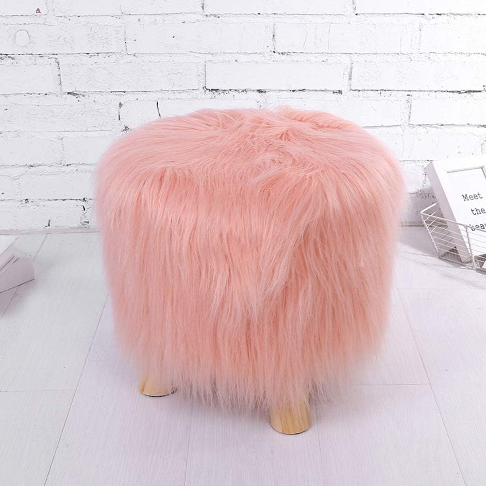 RICHLN Premium Furry Ottomans,round Footstool Footrest Stool,super Soft With Solid Wood Legs Great For Living Room Bedroom Kids Room-pink 12x12inch