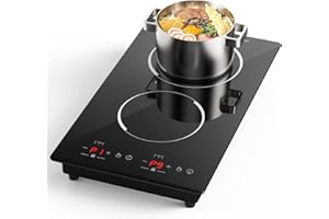 GIHETKUT Double Induction Cooktop, 110V Electric Cooktop 2300W Electric Stove Top with 2 Burner Independent Control, Ultrathi