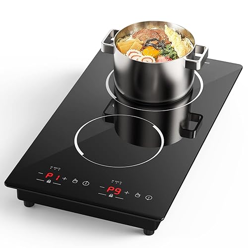 Double Induction Cooktop,110V Burner Induction Cooktop,2300W Electric  Stove Top with Independent Control, Ultrathin Body, Temperature, Multiple 