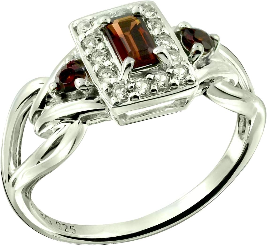 RB Gems Sterling Silver 925 Ring Genuine GEMS Emerald-Cut 5x3 mm, Rhodium-Plated Finish, Knot Style
