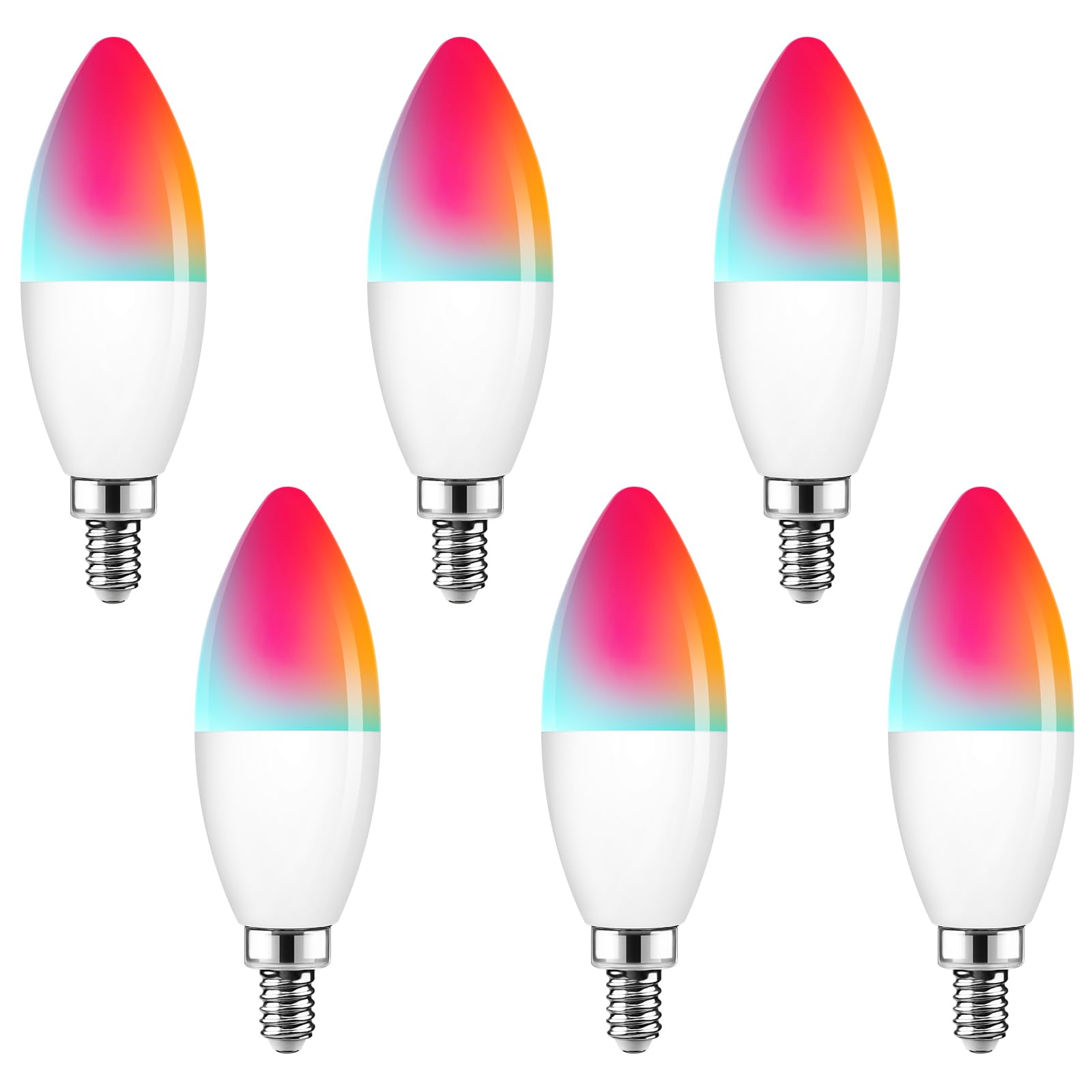 Photo 1 of E12 Smart Light Bulbs Compatible with Alexa/Google Assistant/Smart Life, WiFi Chandelier Candle Candelabra RGBCW Color Changing Bulbs, 60W Equiv 600LM 6W, 2.4G WiFi, No Hub Required, ETL Listed, 6PCS