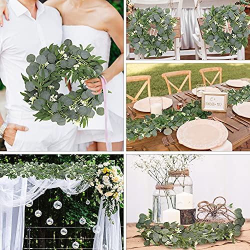 HAKACC Eucalyptus and Willow Leaves Garland ,Faux Eucalyptus Leaves Vine with White Berries for Wedding Home Table Decoration