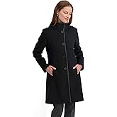 TAHARI womens Slim Fit Soft Wool Blend Walker Coat With Pu Trim, Stretch Lining & Front Button Closure