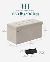 SONGMICS Storage Ottoman Foldable Foot Stool 38x76x38 cm Cream White LSF247W51 view 3