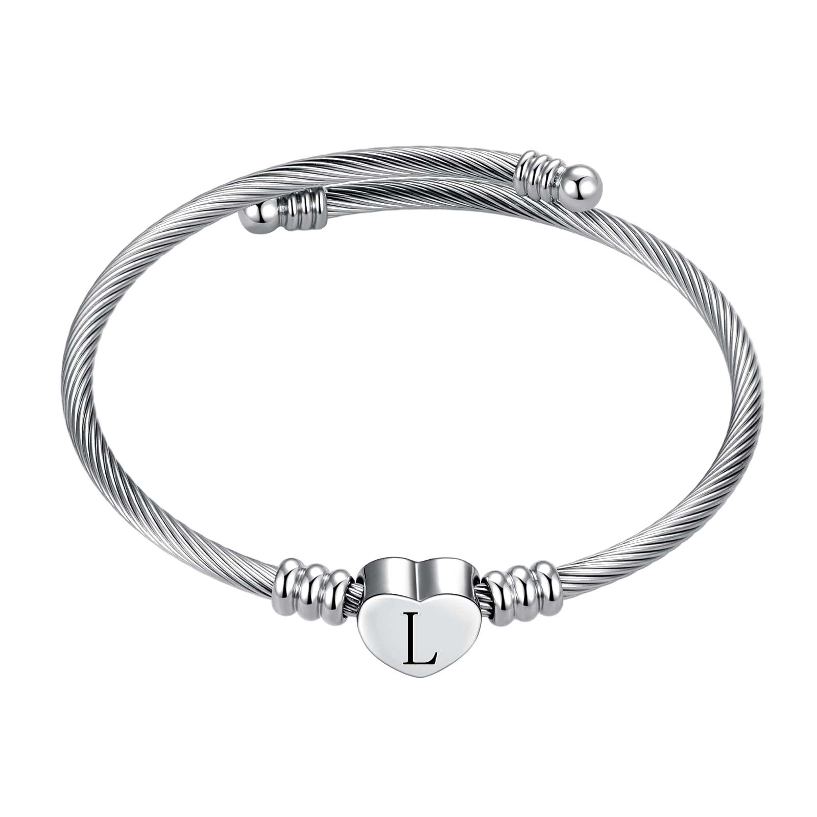 SBI Jewelry Silver L Birthday Letter Cuff Bracelet for Women Daughter Wife Alphabet Initial Bangle Bracelet Gifts Jewellery for Women