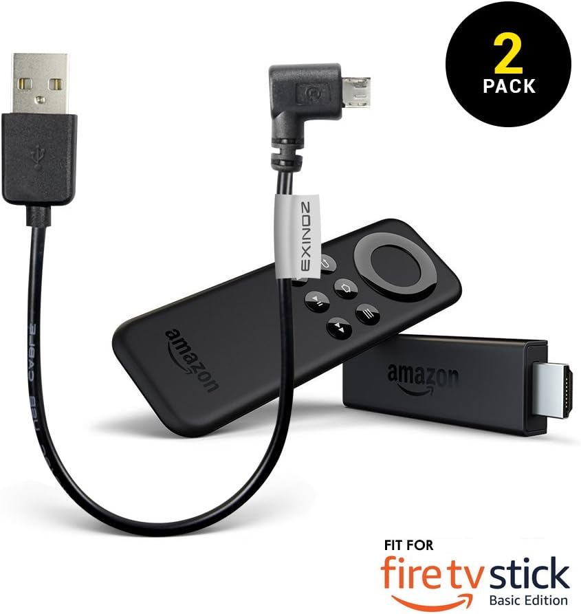 EXINOZ Fire TV Stick Basic Edition Power Cable | Powers the Fire TV Stick from Your TV USB Port Cable with 1-Year Replacement Warranty (2 Pack)