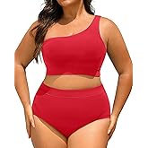 Tempt Me Women Plus Size High Waisted Bikini Two Piece One Shoulder Swimsuit