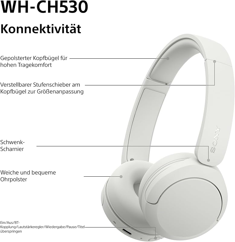 WH-CH530 Kabellose Bluetooth Kopfhörer - Weiß