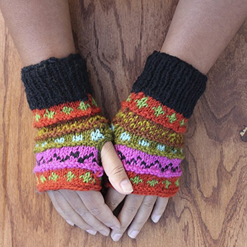 Winter wonder soft fingerless Fleece Lined Hand Knit gloves-Black-One Size