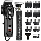 OIYO LCD Cordless Hair Clippers for Men, Beard Trimmer &amp; Hair Cutting Kit | 8 Guide Combs, Adjustable Blade, Self Haircut Set, 180/120-Min Runtime, USB Charging, Low Noise, Home Use, Gift for Men