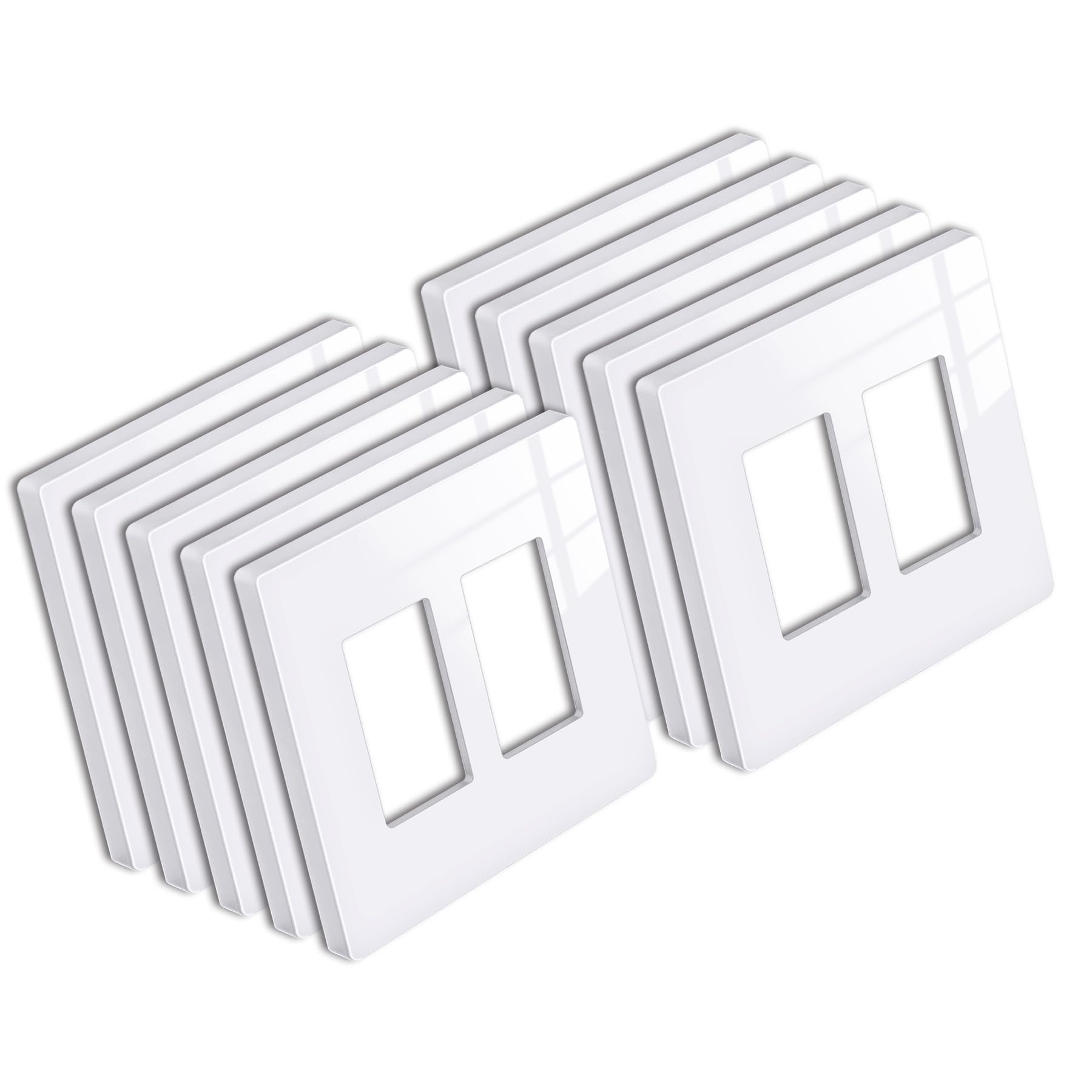 Photo 1 of [10 Pack] BESTTEN 2 Gang Mid-Size Screwless Outlet Cover, Midway Decorative Wall Plate, USWP6 Gloss Snow White, Midsize H4.88" x W4.93", UL Listed