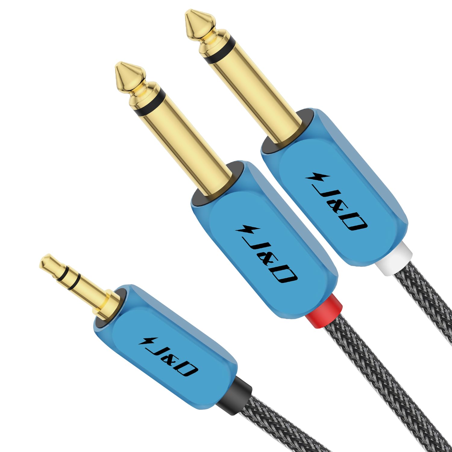 J&D 3.5mm to Dual 6.35mm Y-Cable Splitter, 1/8 in TRS Male to Dual 1/4 in TS Male Mono Stereo Cable for Amplifiers/Mixers/Audio Recorders, with Nylon Braid Gold Plated Aluminum Alloy Shell, 1 M