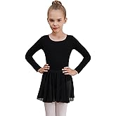 WEGETIT Leotards for Girls Long Sleeve Ballet Dress Toddler Dance Leotard with Skirt Kids Gymnastics Outfits Tutu Dress
