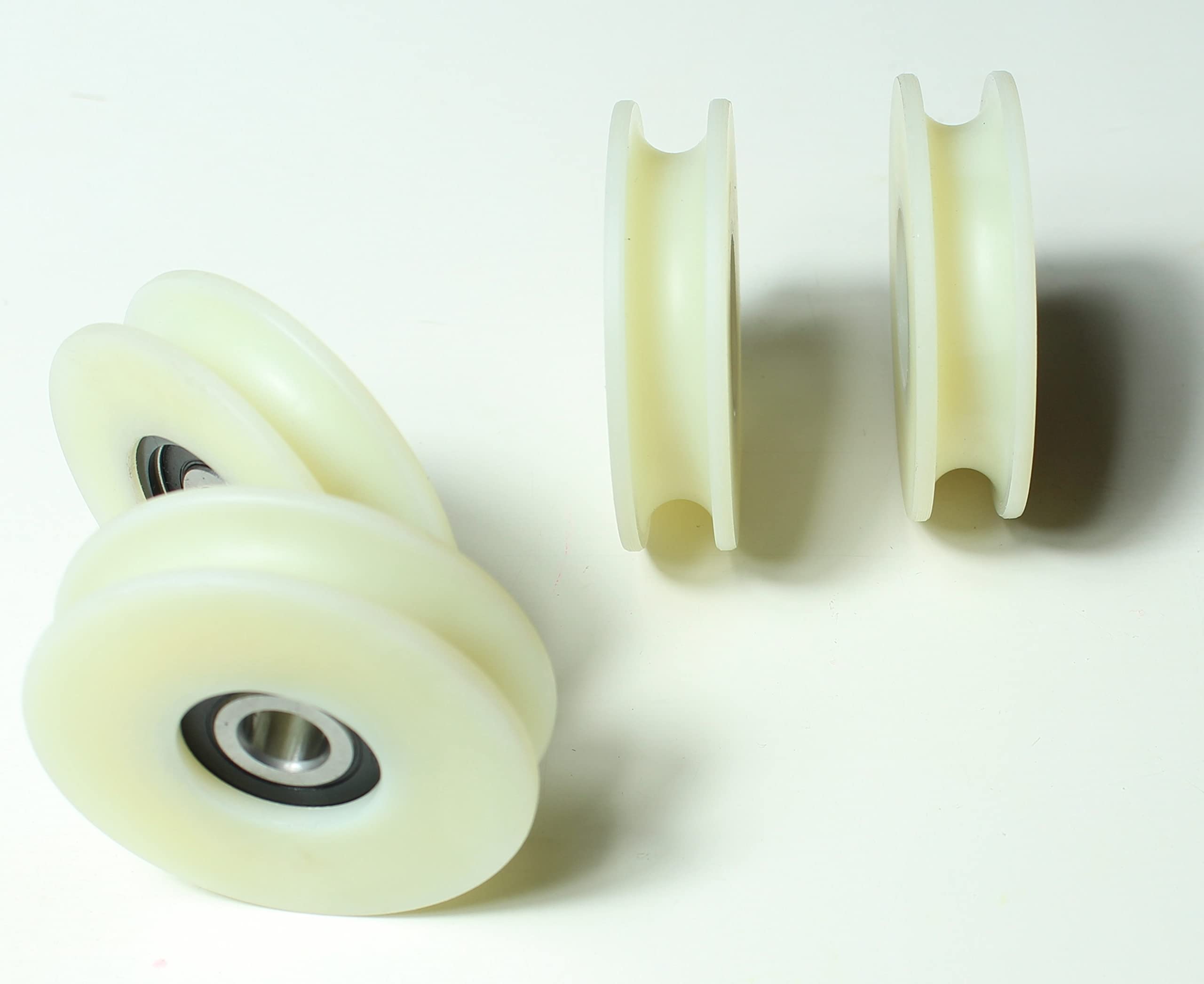Pack of 4 x Nylon Pulley Wheels with 10 mm Round Groove 60 mm Diameter 10 mm bearing 50 kg Capacity Precisely Machined in the EU (60-10-10)