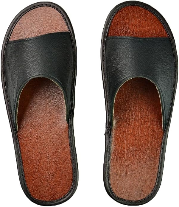 Natural Leather Summer Adult Unisex Slippers Womens Mens Elderly Open