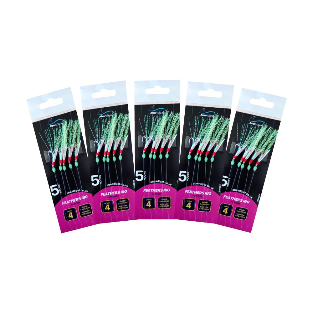 5 hooks Feather Rig Size 4 For Boat Sea And Shore Lure Rig for Mackerel, Horse Mackerel, And Herring (5/10 pack) (Parody)