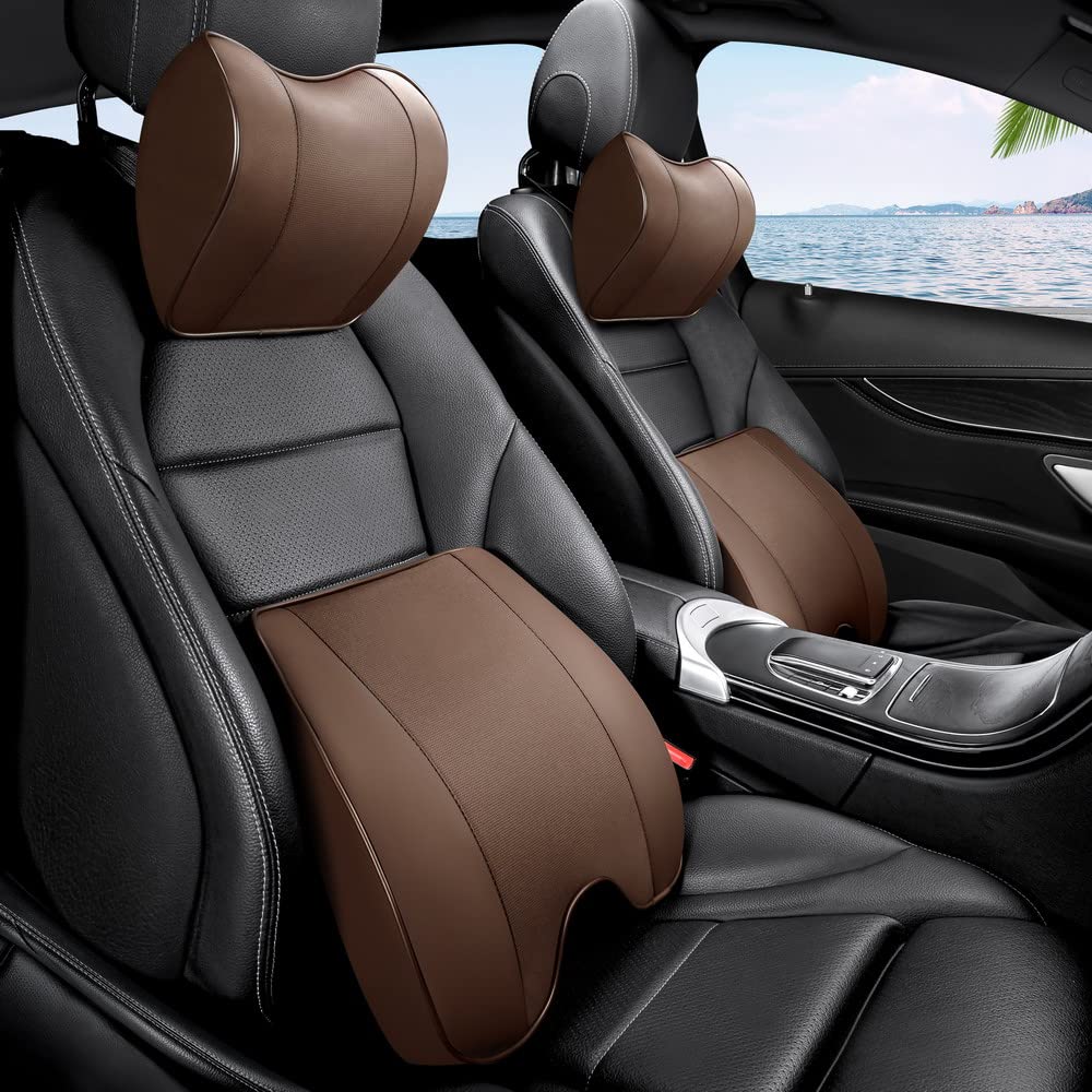 Photo 1 of ZLOHPAE Car Lumbar Pillow and Car Neck Pillow Kit Memory Foam Ergonomic Seat Cushion, Relieve Driving Fatigue, Comfortable Neck and Back, Suitable for Car Seats Office Chairs, etc. (Light Brown)
